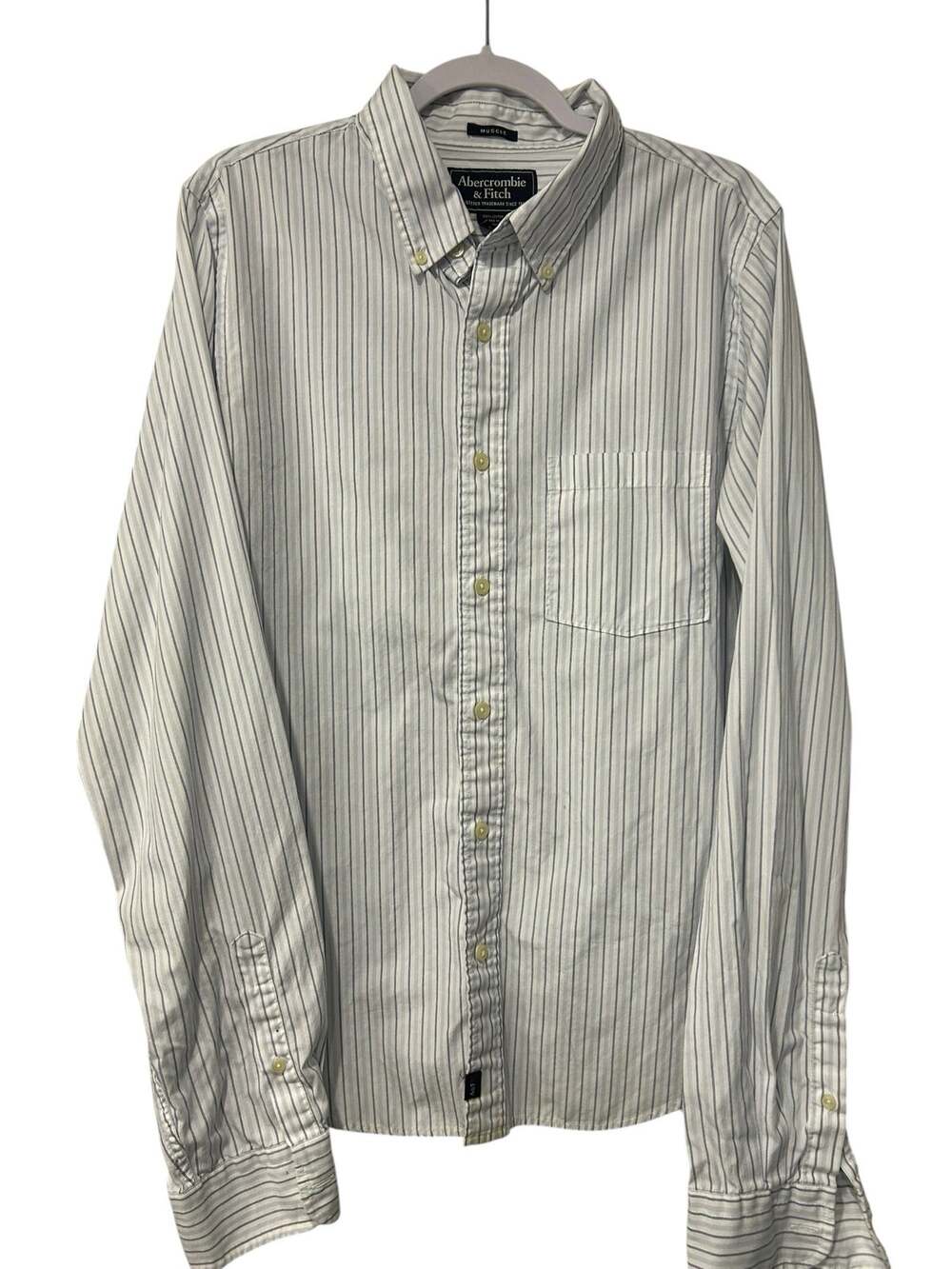 Abercrombie & Fitch VTG Muscle Shirt Minimalist Mens SZ XL Blue Striped Office